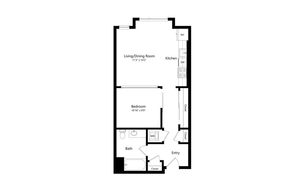 1C.2 1 Bed 1 Bath Floorplan 1C.2 1 Bed 1 Bath Floorplan