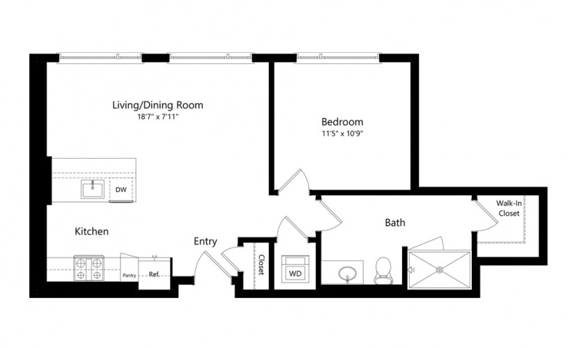 1N.1 1 Bed 1 Bath Floorplan