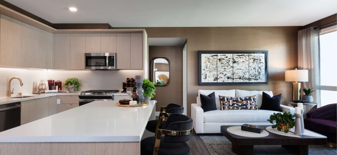 kitchen and living room